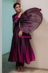 Shop_KAJAL AGRAWAL_Magenta Chanderi Silk Round Neck Heer Handwoven Anarkali Set _at_Aza_Fashions