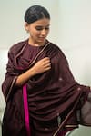 Shop_KAJAL AGRAWAL_Magenta Chanderi Silk Round Neck Heer Handwoven Anarkali Set _Online_at_Aza_Fashions