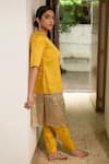 Buy_KAJAL AGRAWAL_Yellow Round Neck Nalini Color Block Kurta And Trouser Set 