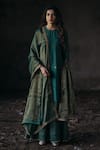 Buy_KAJAL AGRAWAL_Green Chanderi Silk, Handloom Cotton Flowers And Moon Handwoven Kurta Set _at_Aza_Fashions