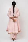 Shop_KAJAL AGRAWAL_Pink Chanderi Silk, Organza V-neck Swan Handwoven Kurta Set _at_Aza_Fashions