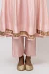 KAJAL AGRAWAL_Pink Chanderi Silk, Organza V-neck Swan Handwoven Kurta Set _at_Aza_Fashions