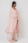 Buy_KAJAL AGRAWAL_Pink Chanderi Silk, Organza V-neck Swan Handwoven Kurta Set 