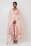 Buy_KAJAL AGRAWAL_Pink Chanderi Silk, Organza V-neck Swan Handwoven Kurta Set _at_Aza_Fashions