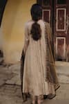 Shop_KAJAL AGRAWAL_Beige Silk, Tissue Embroidery Round Neck Oyster Handwoven Anarkali Set _at_Aza_Fashions