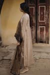 Shop_KAJAL AGRAWAL_Beige Silk, Tissue Embroidery Round Neck Oyster Handwoven Anarkali Set _Online_at_Aza_Fashions