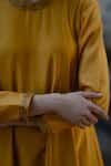 Shop_KAJAL AGRAWAL_Mustard Chanderi Silk Zari, Embroidery Round Neck Sunlight Handwoven Kurta Set _Online_at_Aza_Fashions
