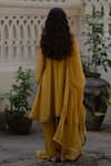 Shop_KAJAL AGRAWAL_Mustard Chanderi Silk Zari, Embroidery Round Neck Sunlight Handwoven Kurta Set _at_Aza_Fashions