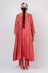 Shop_KAJAL AGRAWAL_Peach Chanderi , Organza, Embroidery Round Neck Medusa Hand Kurta Set _at_Aza_Fashions