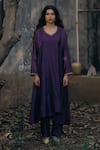 Shop_KAJAL AGRAWAL_Purple Chanderi Silk, Chanderi, Organza Embroidery Lilith Handwoven Kurta Set _at_Aza_Fashions