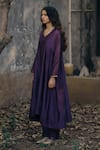 KAJAL AGRAWAL_Purple Chanderi Silk, Chanderi, Organza Embroidery Lilith Handwoven Kurta Set _at_Aza_Fashions