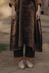 KAJAL AGRAWAL_Brown Embroidery Round Neck Virgo Handwoven Kurta Set _at_Aza_Fashions
