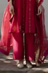 Buy_KAJAL AGRAWAL_Pink Chanderi Silk, Chanderi, Organza Embroidery Round Neck Nebula Kurta Set _Online_at_Aza_Fashions