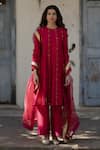 Buy_KAJAL AGRAWAL_Pink Chanderi Silk, Chanderi, Organza Embroidery Round Neck Nebula Kurta Set _at_Aza_Fashions