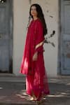 KAJAL AGRAWAL_Pink Chanderi Silk, Chanderi, Organza Embroidery Round Neck Nebula Kurta Set _at_Aza_Fashions