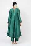 Shop_KAJAL AGRAWAL_Green Chanderi Silk Embroidery Round Neck Sky And Water Handwoven Anarkali Set _at_Aza_Fashions
