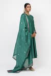 KAJAL AGRAWAL_Green Chanderi Silk Embroidery Round Neck Sky And Water Handwoven Anarkali Set _at_Aza_Fashions