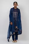 Buy_KAJAL AGRAWAL_Blue Chanderi Silk, Organza Embroidery Starry Supper Stripe Pattern Kurta Set _at_Aza_Fashions
