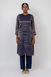 KAJAL AGRAWAL_Blue Chanderi Silk, Organza Embroidery Starry Supper Stripe Pattern Kurta Set _Online_at_Aza_Fashions