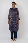 Shop_KAJAL AGRAWAL_Blue Chanderi Silk, Organza Embroidery Starry Supper Stripe Pattern Kurta Set _Online_at_Aza_Fashions