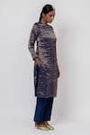 KAJAL AGRAWAL_Blue Chanderi Silk, Organza Embroidery Starry Supper Stripe Pattern Kurta Set _at_Aza_Fashions