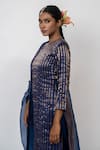 Buy_KAJAL AGRAWAL_Blue Chanderi Silk, Organza Embroidery Starry Supper Stripe Pattern Kurta Set 