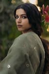 KAJAL AGRAWAL_Green Chanderi Silk, Chanderi, Organza Embroidery Floating Heart Anarkali Set _Online_at_Aza_Fashions