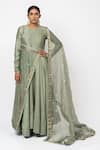 Buy_KAJAL AGRAWAL_Green Chanderi Silk, Chanderi, Organza Embroidery Floating Heart Anarkali Set _Online_at_Aza_Fashions