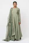 KAJAL AGRAWAL_Green Chanderi Silk, Chanderi, Organza Embroidery Floating Heart Anarkali Set _Online