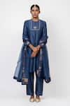 KAJAL AGRAWAL_Blue Chanderi Silk, Chanderi, Organza Midnight Stars Handwoven Kurta Set _at_Aza_Fashions