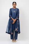 Buy_KAJAL AGRAWAL_Blue Chanderi Silk, Chanderi, Organza Midnight Stars Handwoven Kurta Set _at_Aza_Fashions