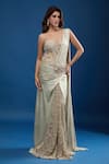 Buy_Tarun Tahiliani_Ivory Sequins, Beads, Embroidery Sweetheart Neck Concept Saree Set _at_Aza_Fashions