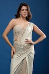 Tarun Tahiliani_Ivory Sequins, Beads, Embroidery Sweetheart Neck Concept Saree Set _at_Aza_Fashions
