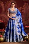 Buy_Lashkaraa_Blue Brocade Sequins, Zari V-neck Embroidered Lehenga Set _at_Aza_Fashions