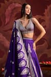 Buy_Lashkaraa_Purple Brocade Sequins, Zari V-neck Embroidered Lehenga Set _Online_at_Aza_Fashions