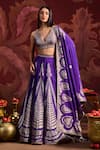 Buy_Lashkaraa_Purple Brocade Sequins, Zari V-neck Embroidered Lehenga Set _at_Aza_Fashions