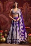 Shop_Lashkaraa_Purple Brocade Sequins, Zari V-neck Embroidered Lehenga Set _Online_at_Aza_Fashions