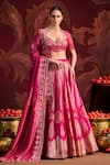 Buy_Lashkaraa_Pink Brocade, Tissue Sequins, Zari, Beads Sweetheart Embroidered Lehenga Set _at_Aza_Fashions
