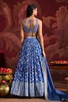 Lashkaraa_Blue Brocade, Silk, Tissue Sequins, Zari, Beads V-neck Embroidered Lehenga Set _Online_at_Aza_Fashions