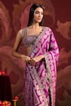 Buy_Lashkaraa_Magenta Brocade, Silk Sequins, Zari, Beads Square Embroidered Saree With Blouse _Online_at_Aza_Fashions