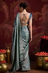Lashkaraa_Teal Brocade, Silk Sequins, Zari Round Neck Embroidered Saree With Blouse _Online_at_Aza_Fashions