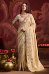 Buy_Lashkaraa_Gold Viscose, Brocade, Tissue Sequins, Zari Embroidered Saree With Blouse _at_Aza_Fashions