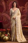 Buy_Lashkaraa_Gold Viscose, Brocade, Tissue Sequins, Zari Embroidered Saree With Blouse _Online_at_Aza_Fashions