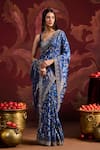 Buy_Lashkaraa_Blue Viscose, Brocade Sequins, Zari Sweetheart Embroidered Saree With Blouse _at_Aza_Fashions