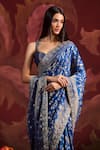 Shop_Lashkaraa_Blue Viscose, Brocade Sequins, Zari Sweetheart Embroidered Saree With Blouse _Online_at_Aza_Fashions