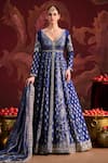 Buy_Lashkaraa_Blue Brocade, Tissue Sequins, Zari, Beads Embroidered Anarkali With Dupatta _at_Aza_Fashions