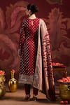 Lashkaraa_Maroon Brocade Sequins, Zari Round Neck Straight Kurta Set _Online_at_Aza_Fashions