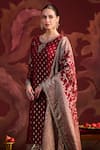 Shop_Lashkaraa_Maroon Brocade Sequins, Zari Round Neck Straight Kurta Set _Online_at_Aza_Fashions