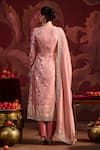 Lashkaraa_Peach Brocade, Silk, Tissue Sequins, Zari, Mirrors Straight Kurta Pant Set _Online_at_Aza_Fashions