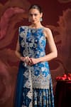 Lashkaraa_Blue Brocade, Tissue Sequins, Zari, Mirrors Round Neck Short Kurta Sharara Set _at_Aza_Fashions